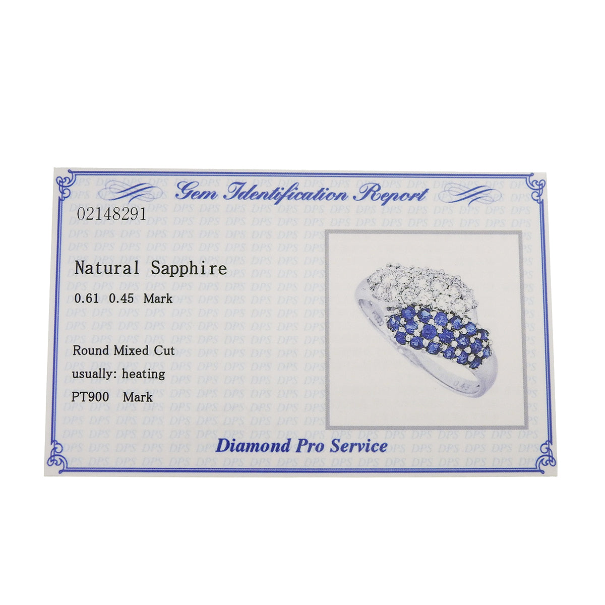 Pave sapphire and diamond ring, size S0.61/D0.45, platinum Pt900, 4.4g