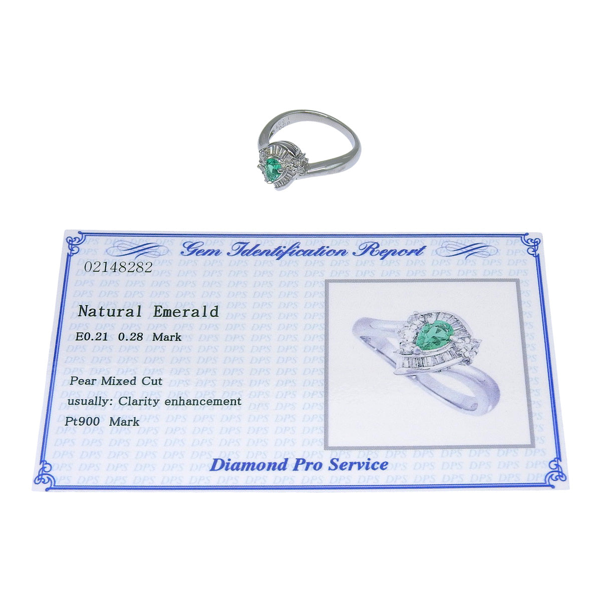 Emerald and diamond ring, E0.21/D0.28, platinum Pt900, 6.3g