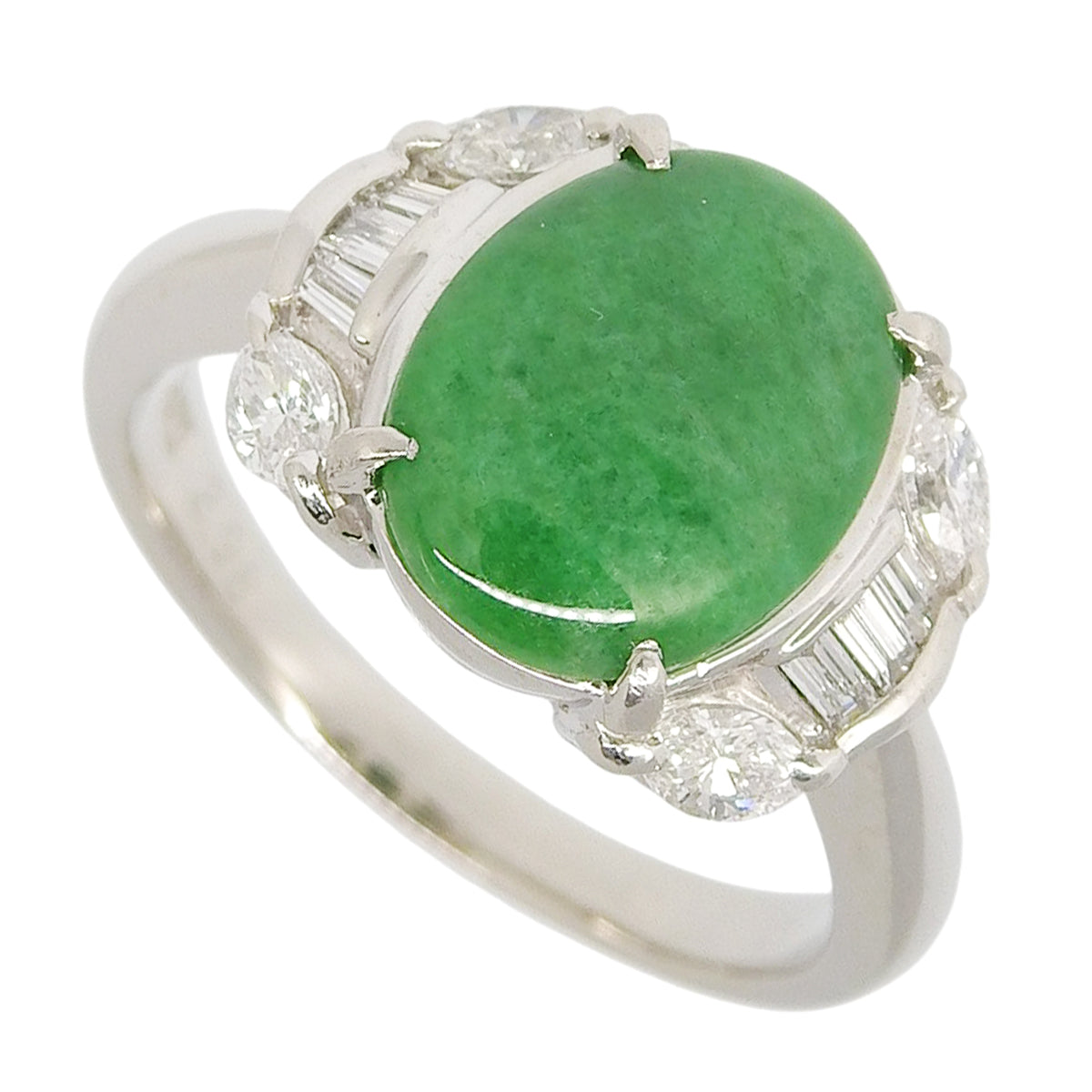 Jadeite and Diamond Ring, H2.98/D0.52, Platinum Pt900, 8.1g