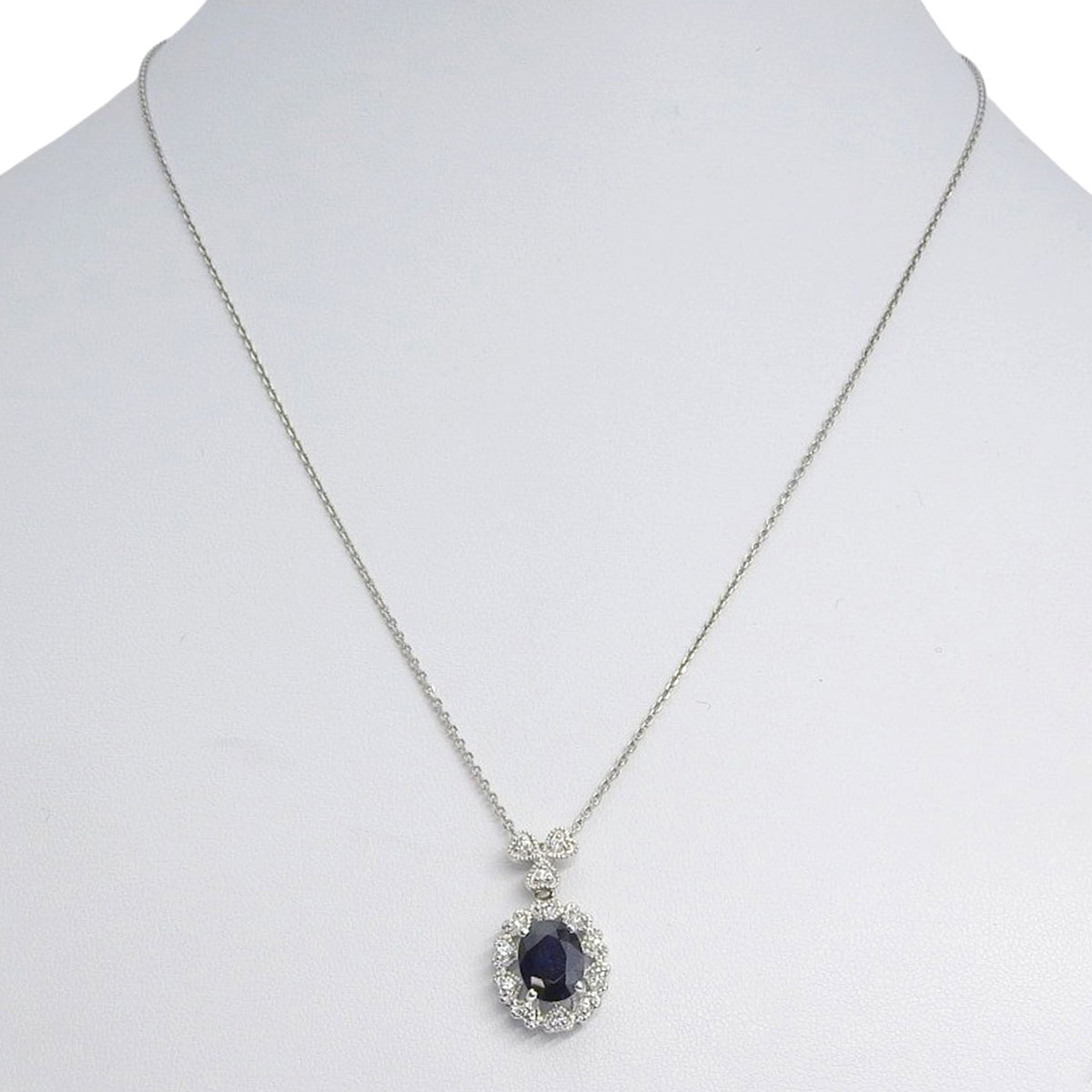 サファイア ダイヤ ネックレス S2.183/D0.22 プラチナ Pt900 Pt850 6.8g