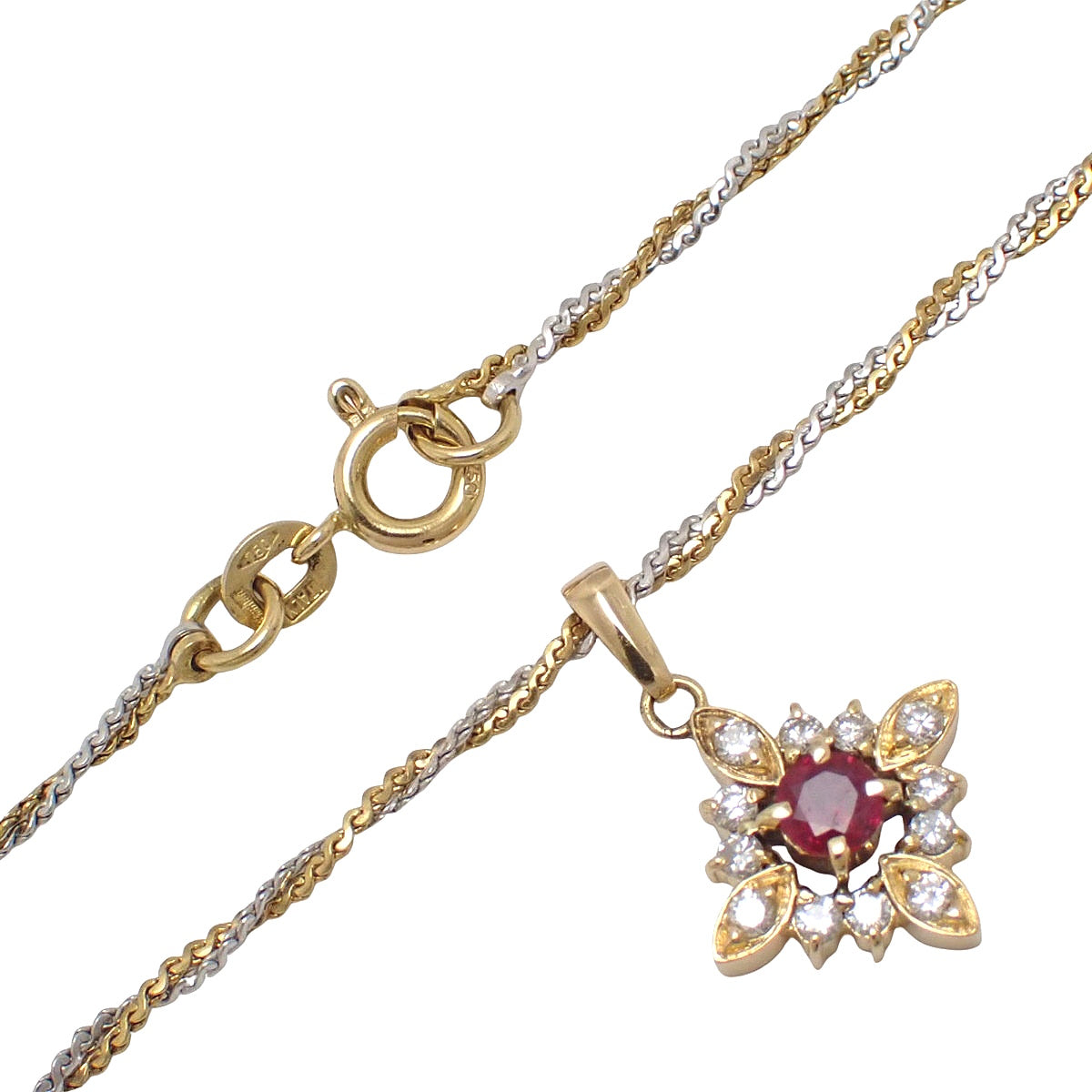 ルビー ダイヤモンドネックレス R0.26/D0.26 K18YG K18WG 5.6g