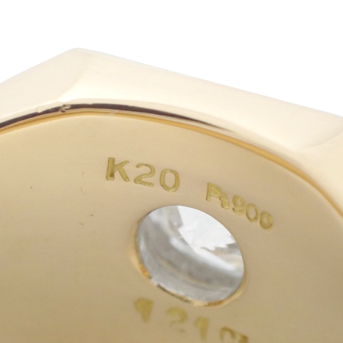 印台 一粒ダイヤ リング D1.21 イエローゴールド K20YG プラチナ Pt900 19.2g