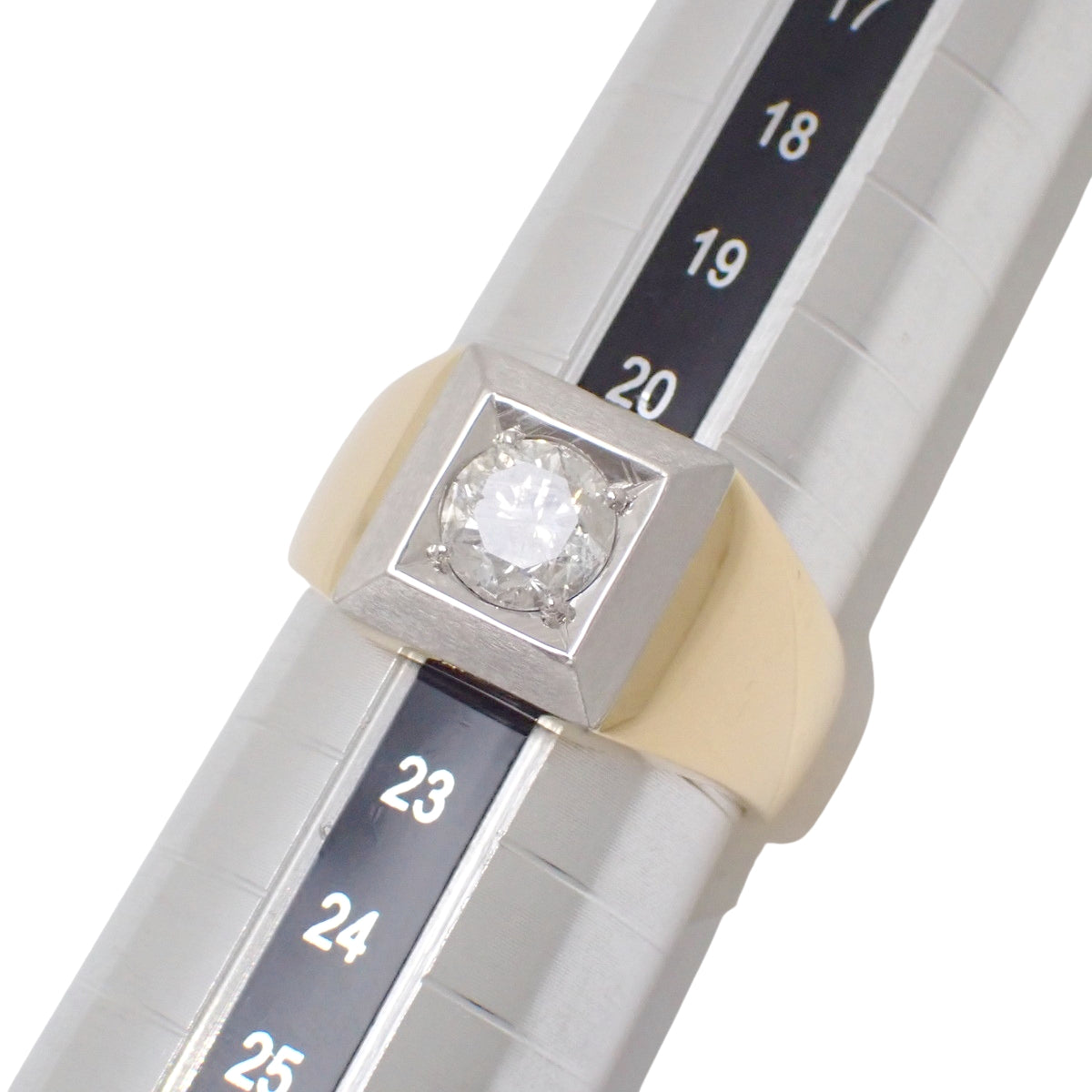 印台 一粒ダイヤ リング D1.21 イエローゴールド K20YG プラチナ Pt900 19.2g