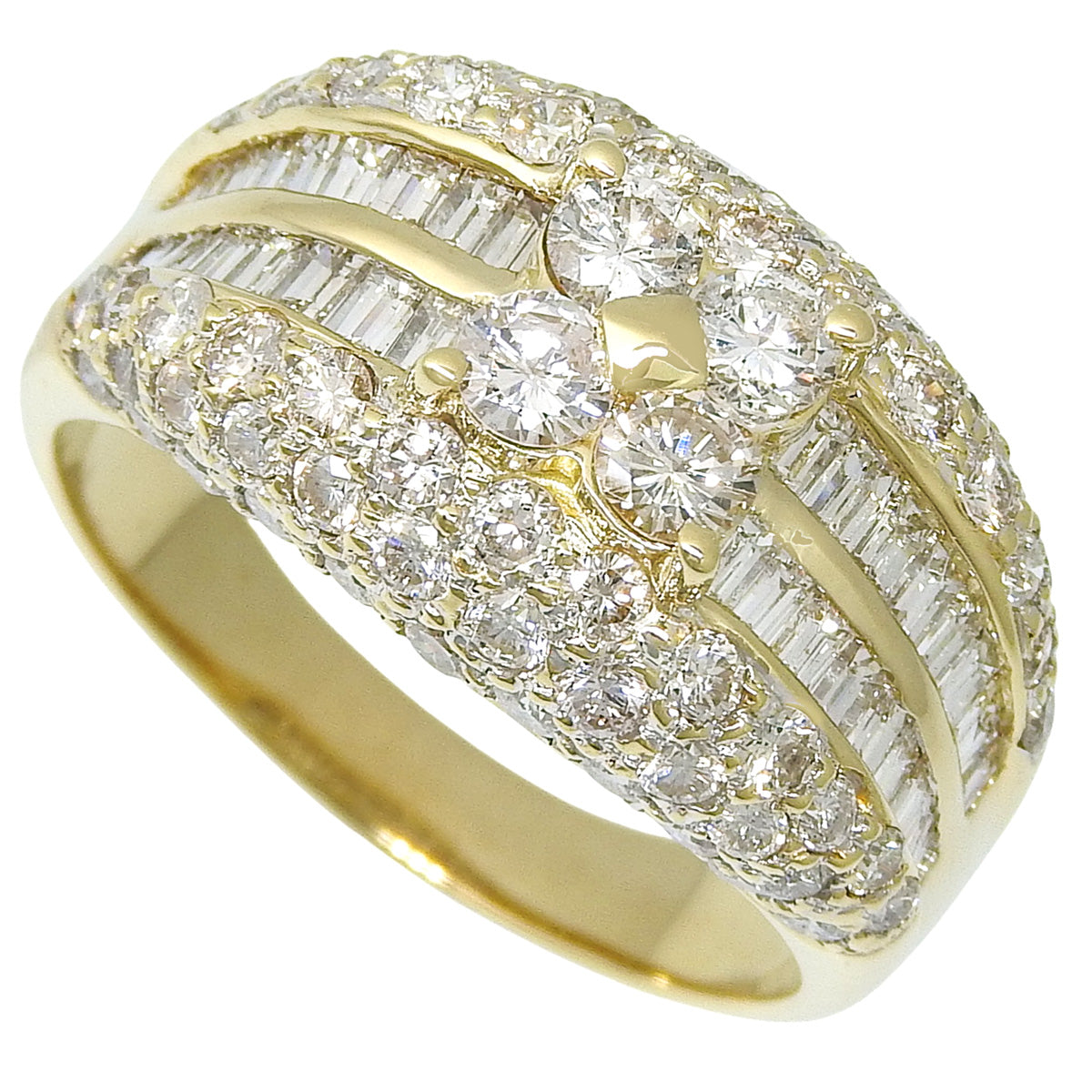 Diamond Flower Ring D3.00 Yellow Gold K18YG Size 18 (US 8.5) 8.8g