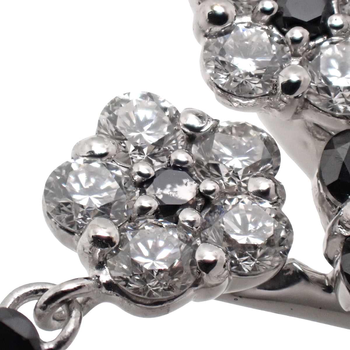 Black Diamond Flower Necklace BD1.00/D0.56 White Gold K18WG 7.3g