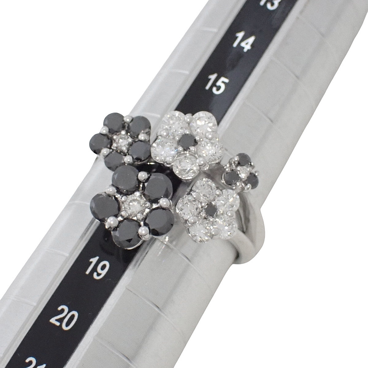 Black Diamond Flower Ring BD1.00/D0.72 K18WG Size 16.5 (US 7.75) 7.3g