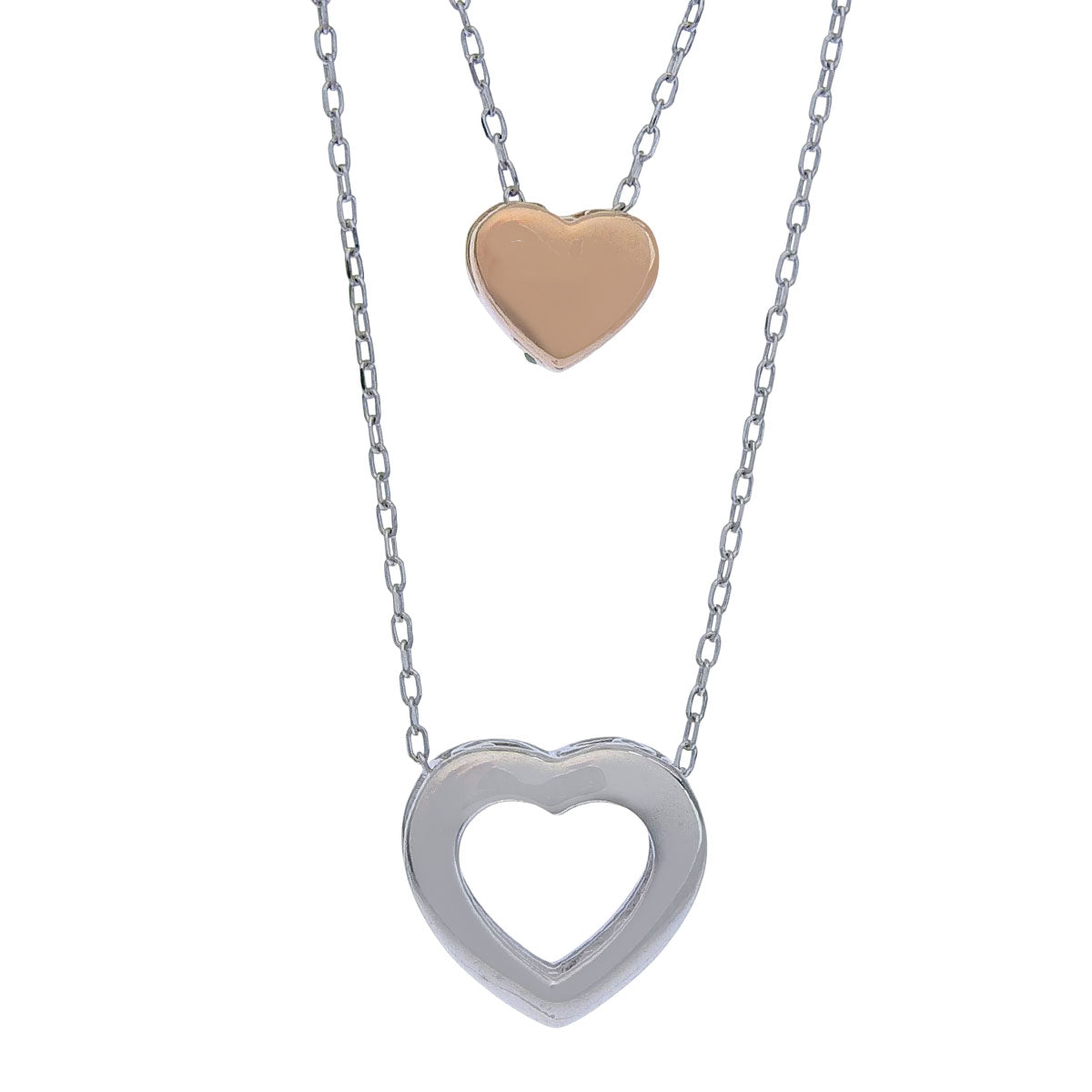 ダブルハート ダイヤモンド ネックレス D0.11,0.08 K18WG K18PG