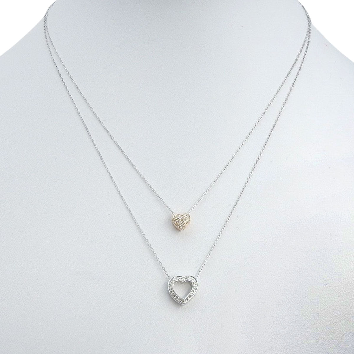 Double Heart Diamond Necklace D0.11,0.08 K18WG K18PG