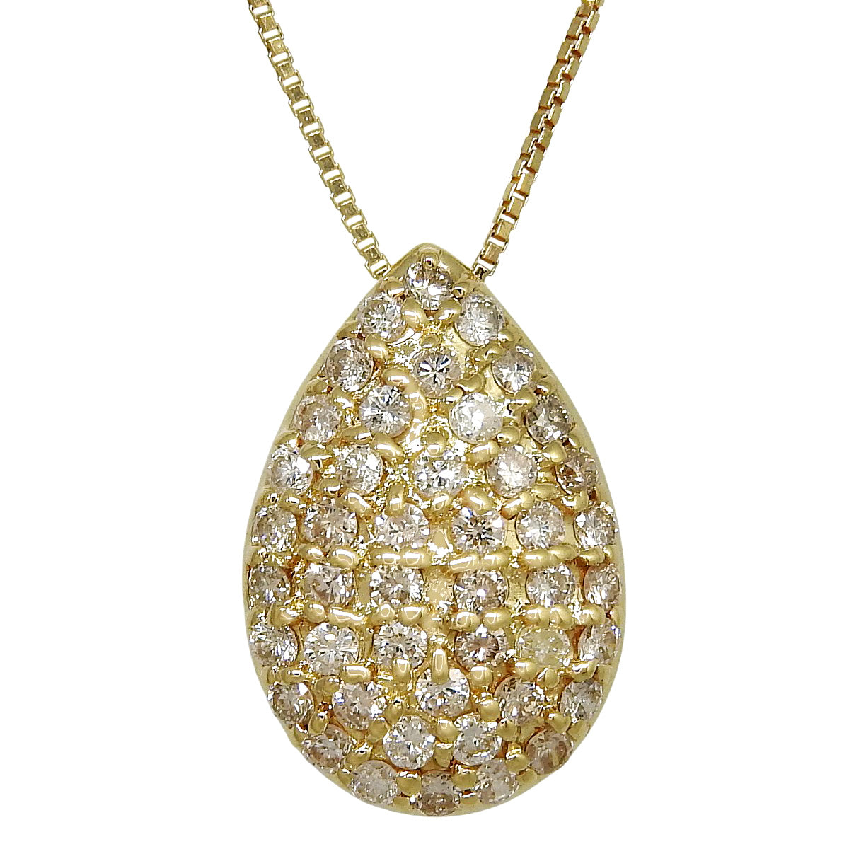 パヴェダイヤ ティアドロップ ネックレス D0.50 イエローゴールド K18YG 3.2g