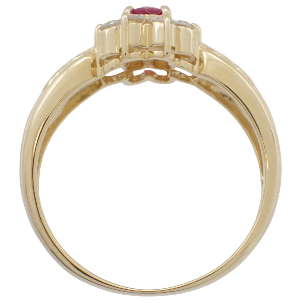 Ruby Diamond Flower Motif Ring R0.19/D0.40 K18YG Size 11.5 (US 6) 3.5g