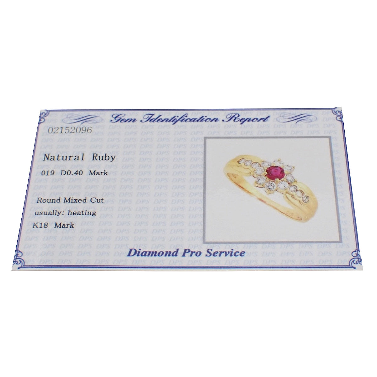 Ruby Diamond Flower Motif Ring R0.19/D0.40 K18YG Size 11.5 (US 6) 3.5g