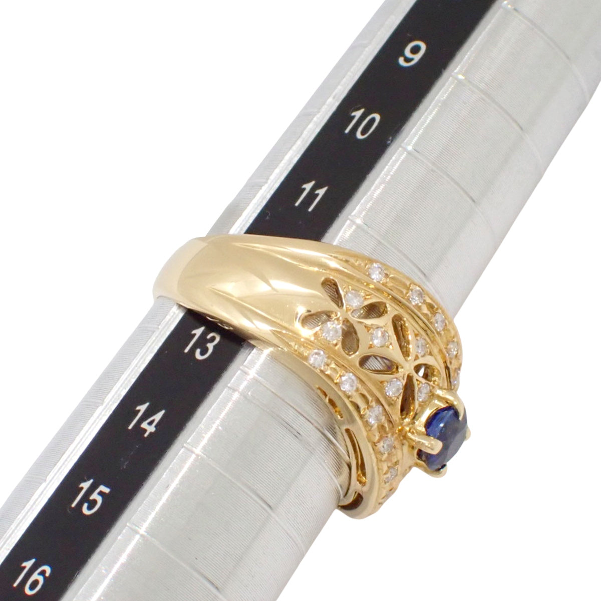 Sapphire Diamond Ring S0.48/D0.20 Yellow Gold K18YG Size 12 (EU 52) 5.7g