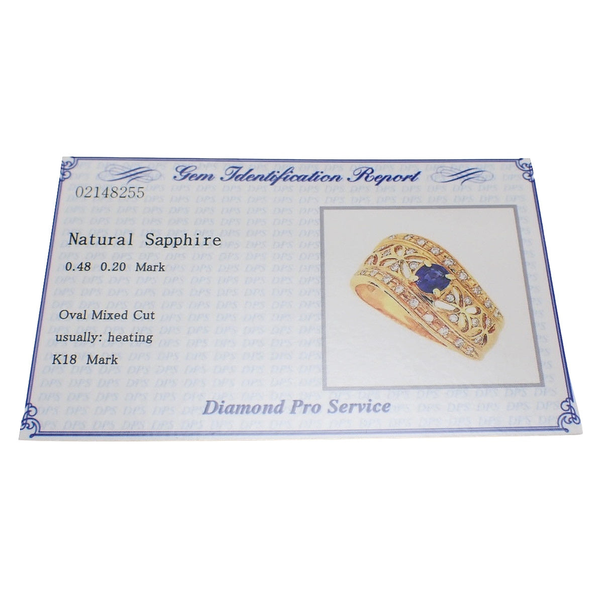 Sapphire Diamond Ring S0.48/D0.20 Yellow Gold K18YG Size 12 (EU 52) 5.7g