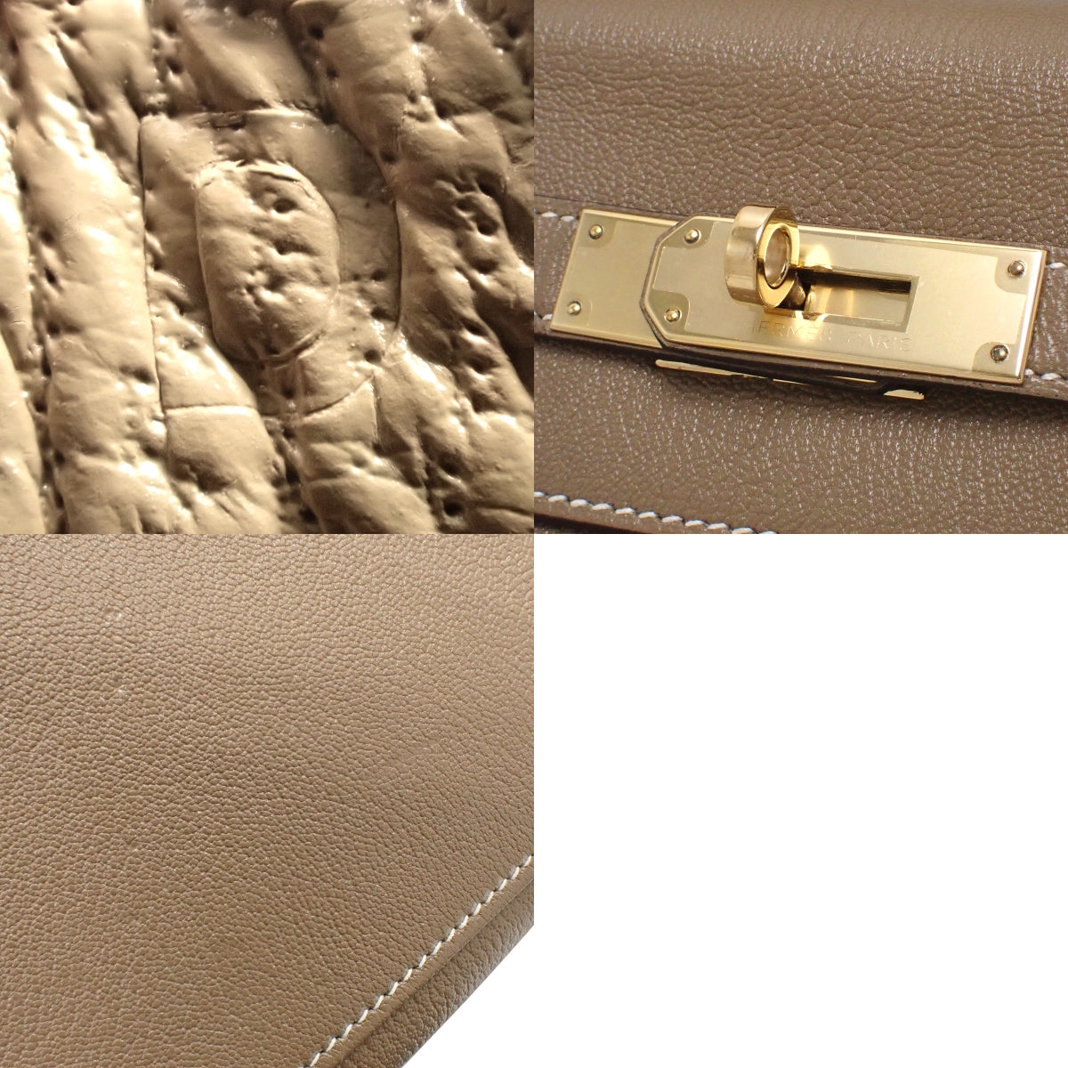 Kelly 28(内缝)Chevre Etoupe/Etoupe,香槟金五金配件,D Stamp