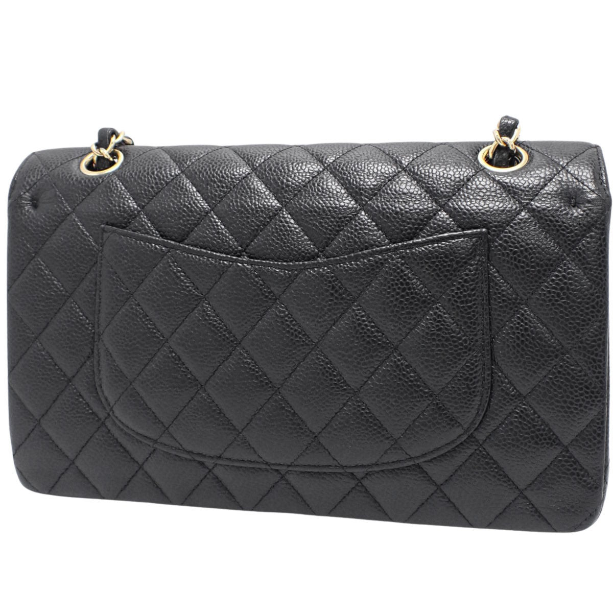 Matelasse Coco Mark W-Flap 25 链条肩背包,鱼子酱纹皮革,黑色 (A01112)