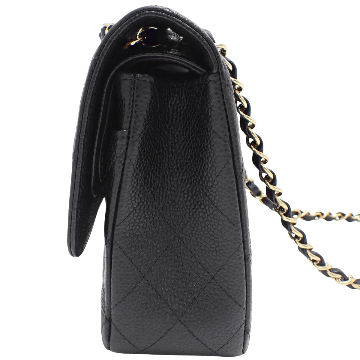 Matelasse Coco Mark W-Flap 25 链条肩背包,鱼子酱纹皮革,黑色 (A01112)