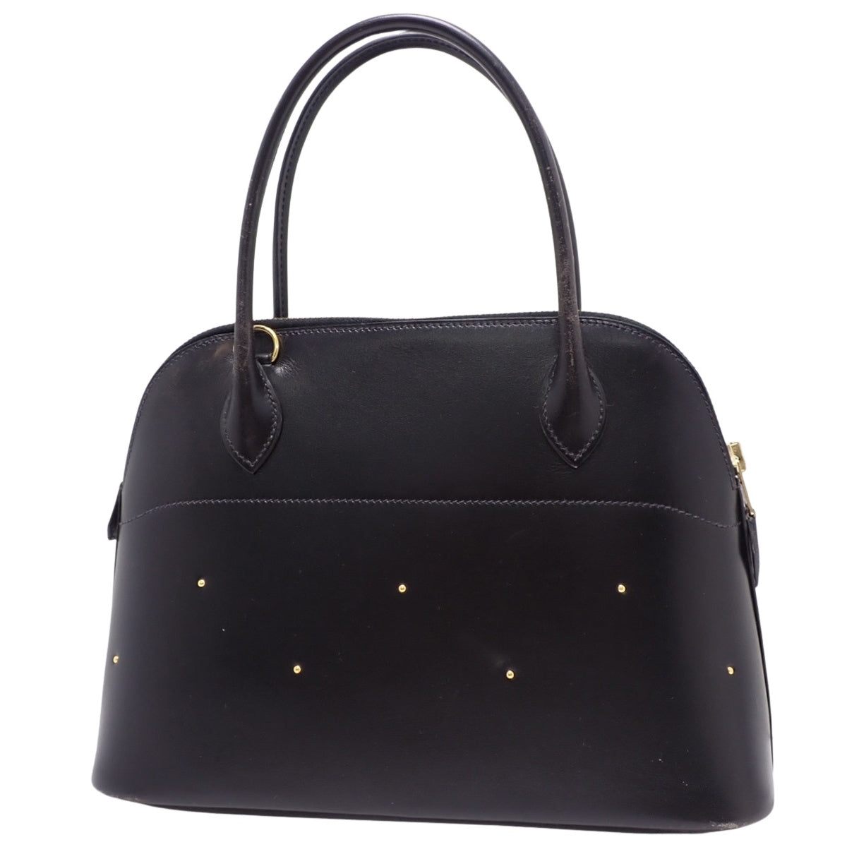 Bolide 27 studded box calf leather in black with gold hardware and a 〇X stamp