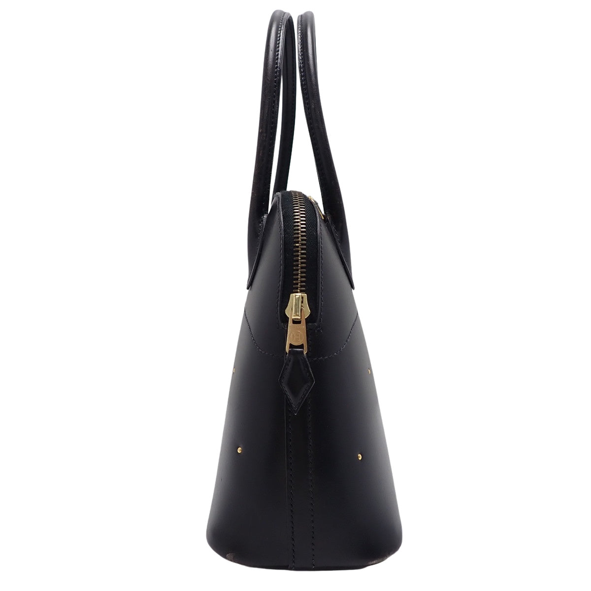 Bolide 27 黑色铆钉小牛皮手提包,配金色五金配件和〇X 标志