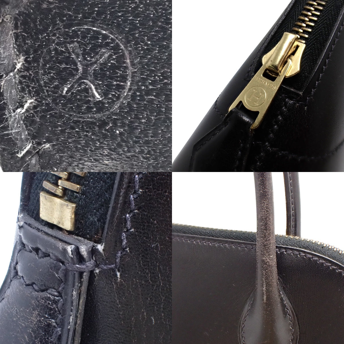 Bolide 27 studded box calf leather in black with gold hardware and a 〇X stamp