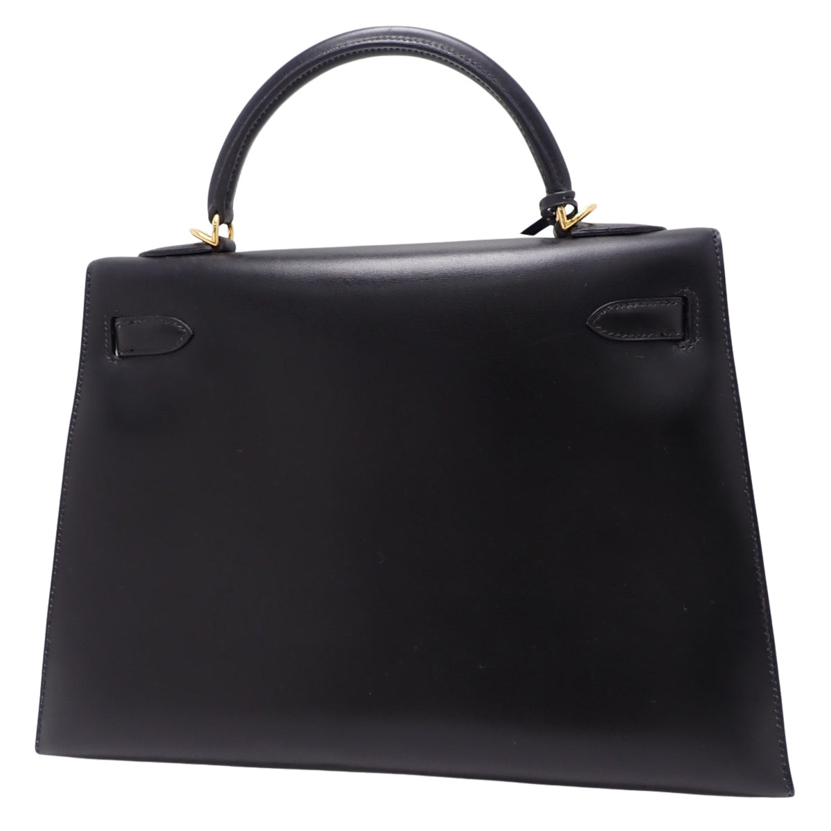 Kelly 32 (Outer Stitch) Box Calf Leather, Black, Gold Hardware, D Stamp