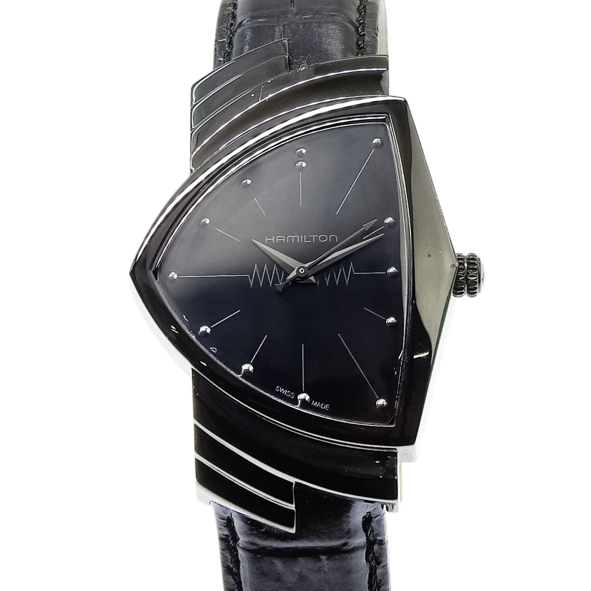 ベンチュラ フルブラック H244010 SS/革 ブラック クオーツ メンズ