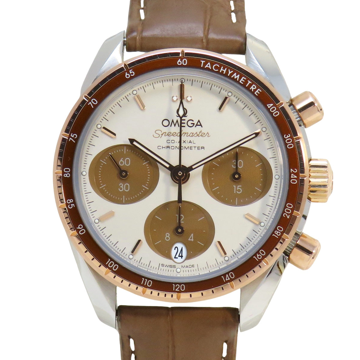 Speedmaster 38 Co-Axial Chronograph 324.23.38.50.02.002 PG/SS/Leather Ivory Automatic Men's Watch