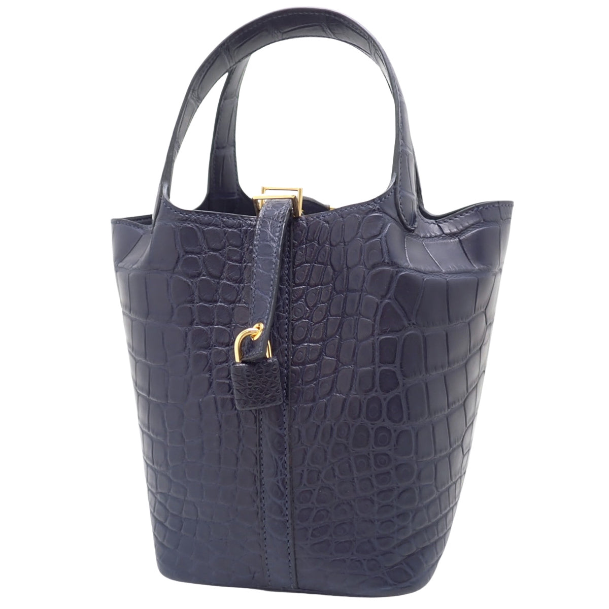 ピコタンロックPM アリゲーターマット クロコダイル ブルーマリン ゴールド金具 U刻印