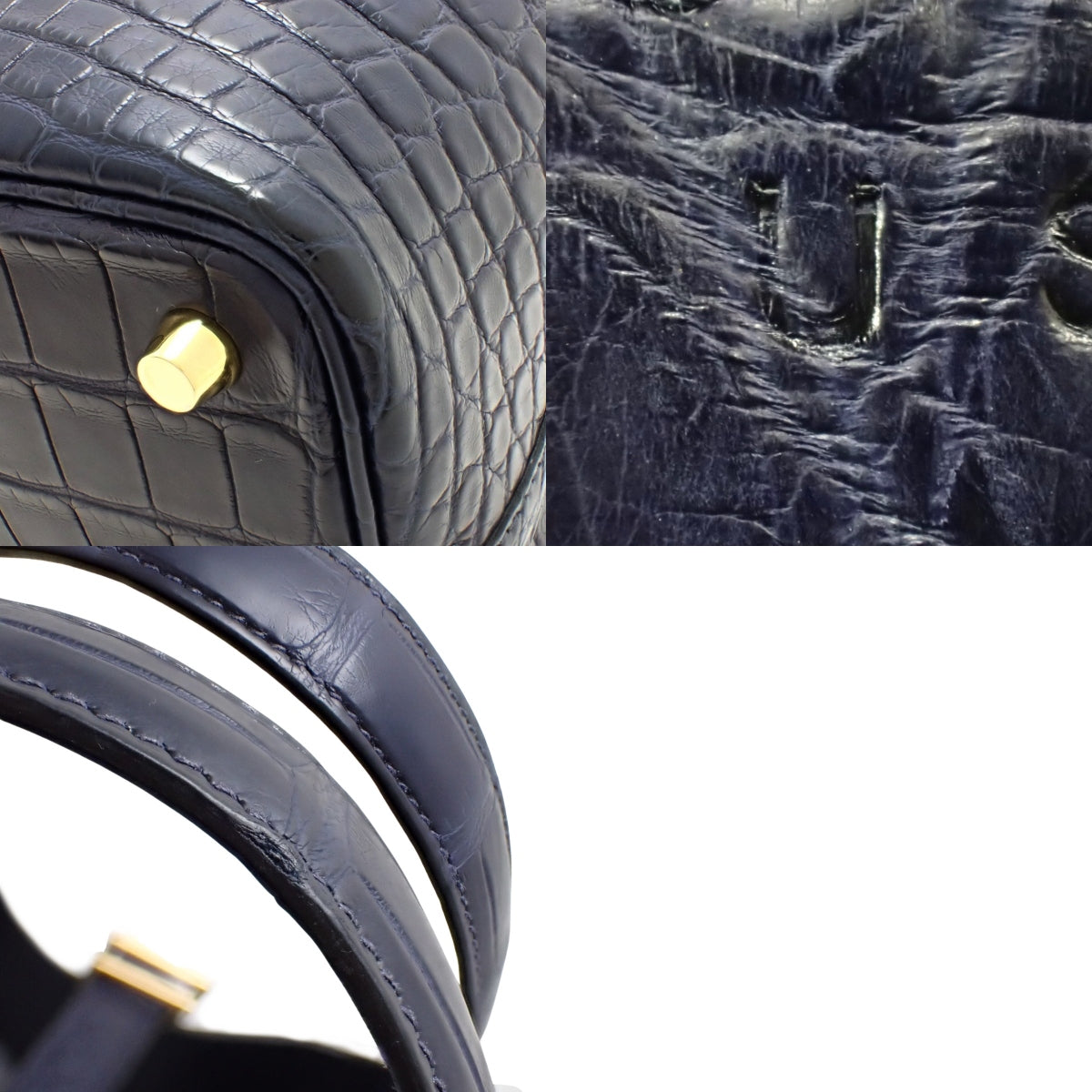 Picotin Lock PM 鳄鱼纹哑光蓝海洋金五金件 U 印记