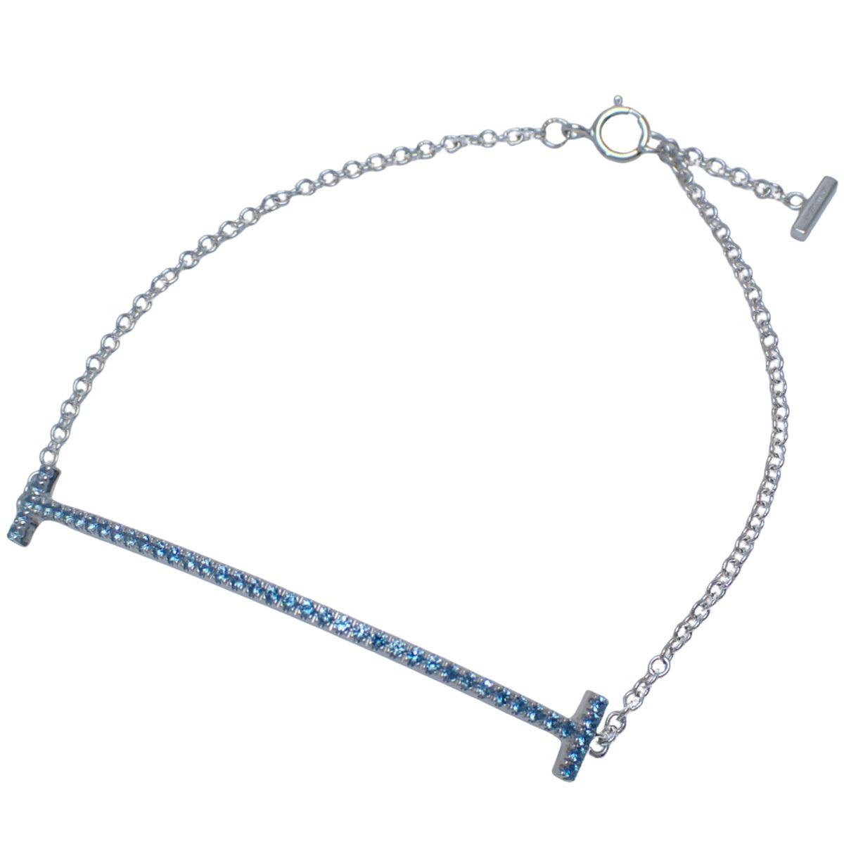 蓝色托帕石和白金(18K白金)微笑小手链