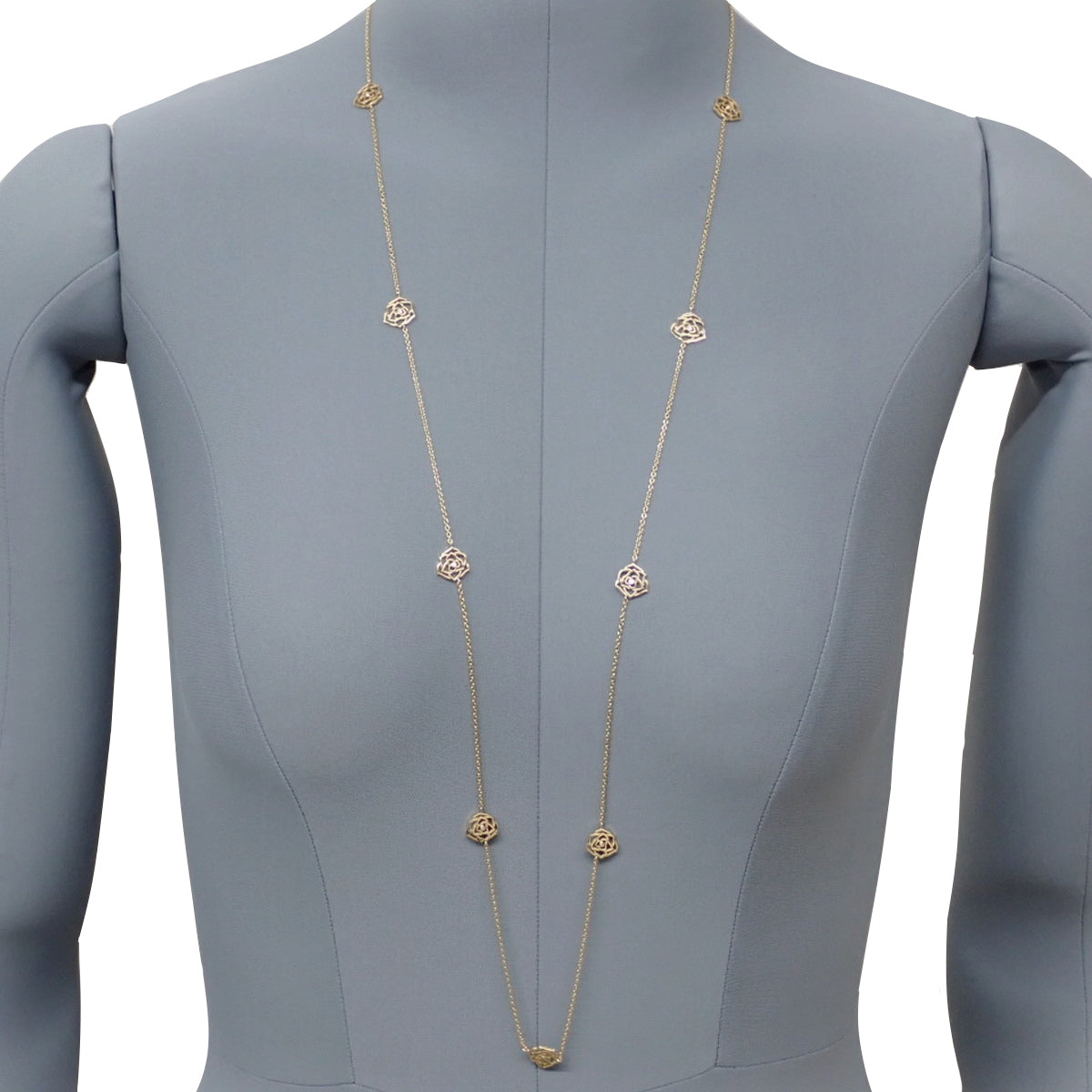 Rose long necklace in 18K yellow gold with diamonds