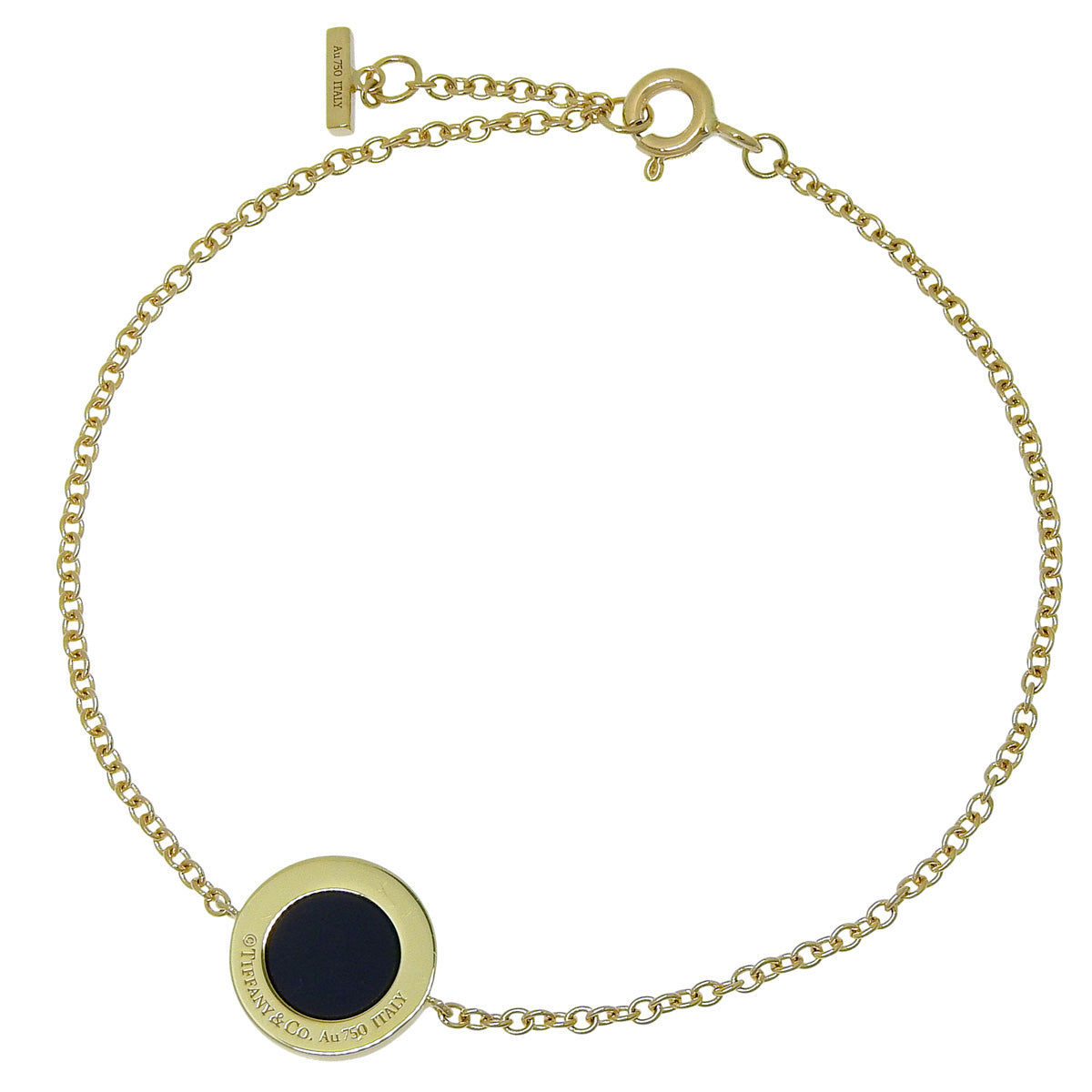 T Two Circle Bracelet with Onyx and Diamonds, 18K Yellow Gold, 2.9g