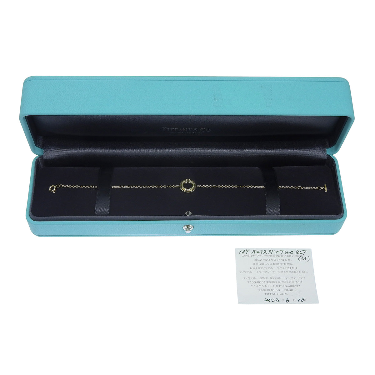 T Two Circle Bracelet with Onyx and Diamonds, 18K Yellow Gold, 2.9g