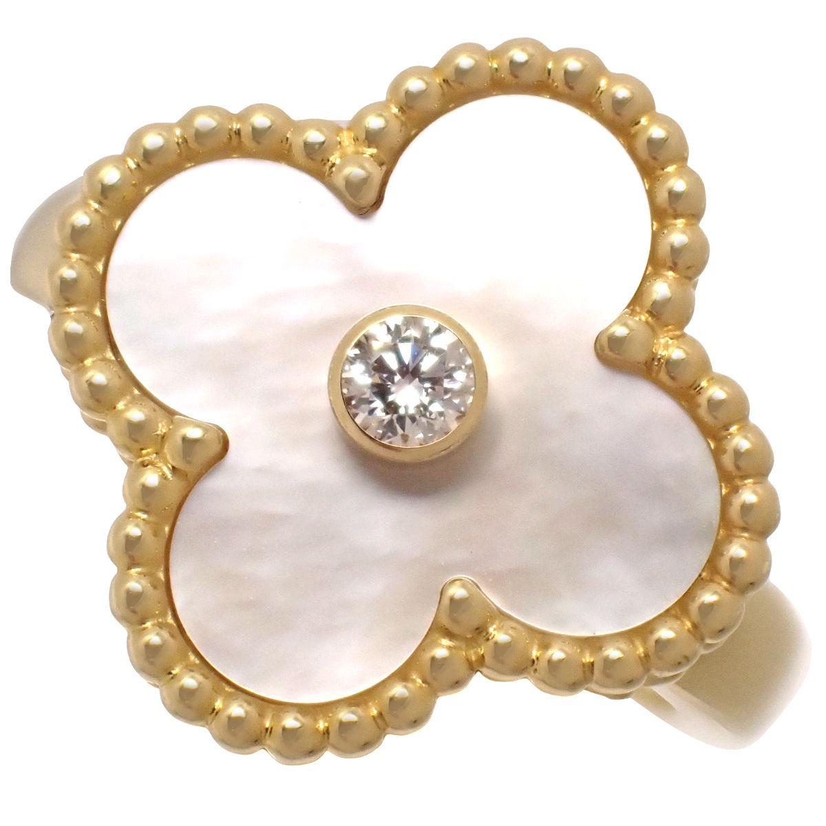 ヴィンテージ アルハンブラ リング マザーオブパール/ダイヤモンド イエローゴールド K18YG