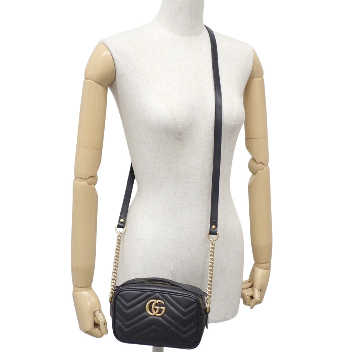 GGマーモント キルティング ミニバッグ レザー ブラック 448065