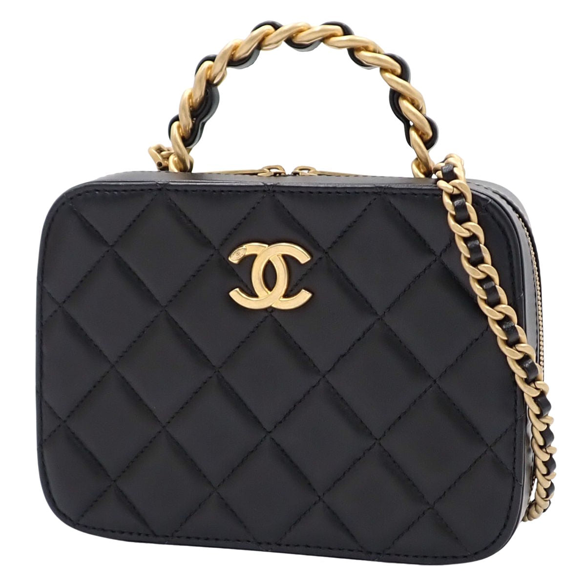 Matelasse Top Handle 2-Way Bag in Black Lambskin AS3318