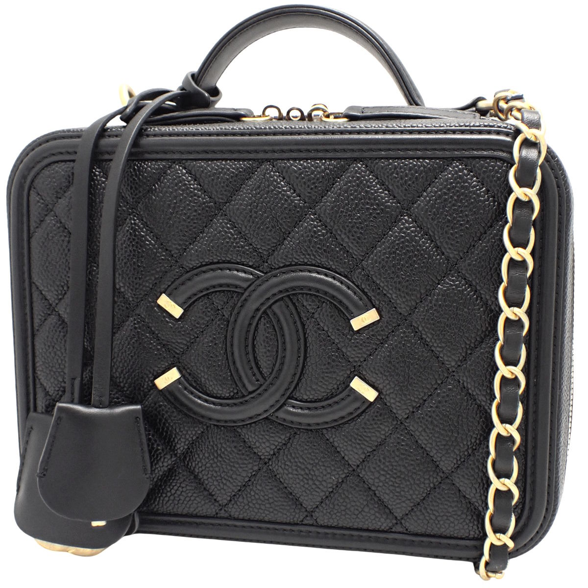 Matelasse CC Filigree 黑色鱼子酱皮革化妆包 A93344