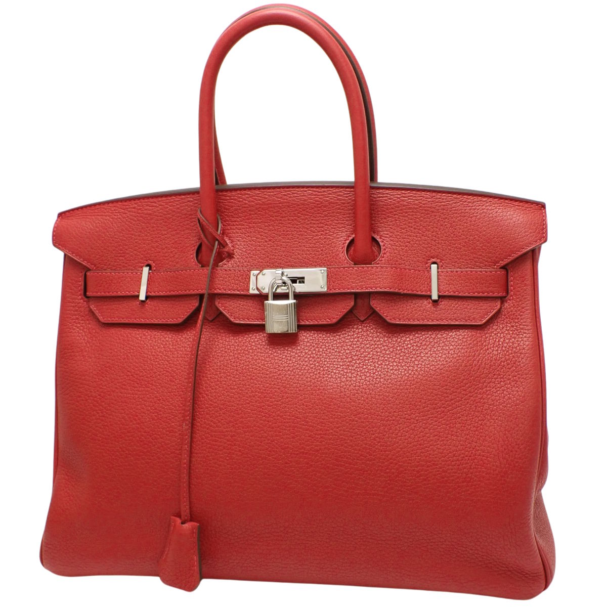 Birkin 35 手提包,采用 Taurillon Clemence Rouge Kazak 皮革,配银色五金配件和 T 字标志