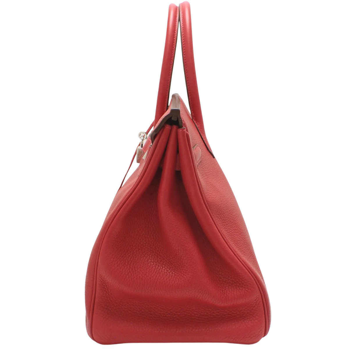 Birkin 35 手提包,采用 Taurillon Clemence Rouge Kazak 皮革,配银色五金配件和 T 字标志