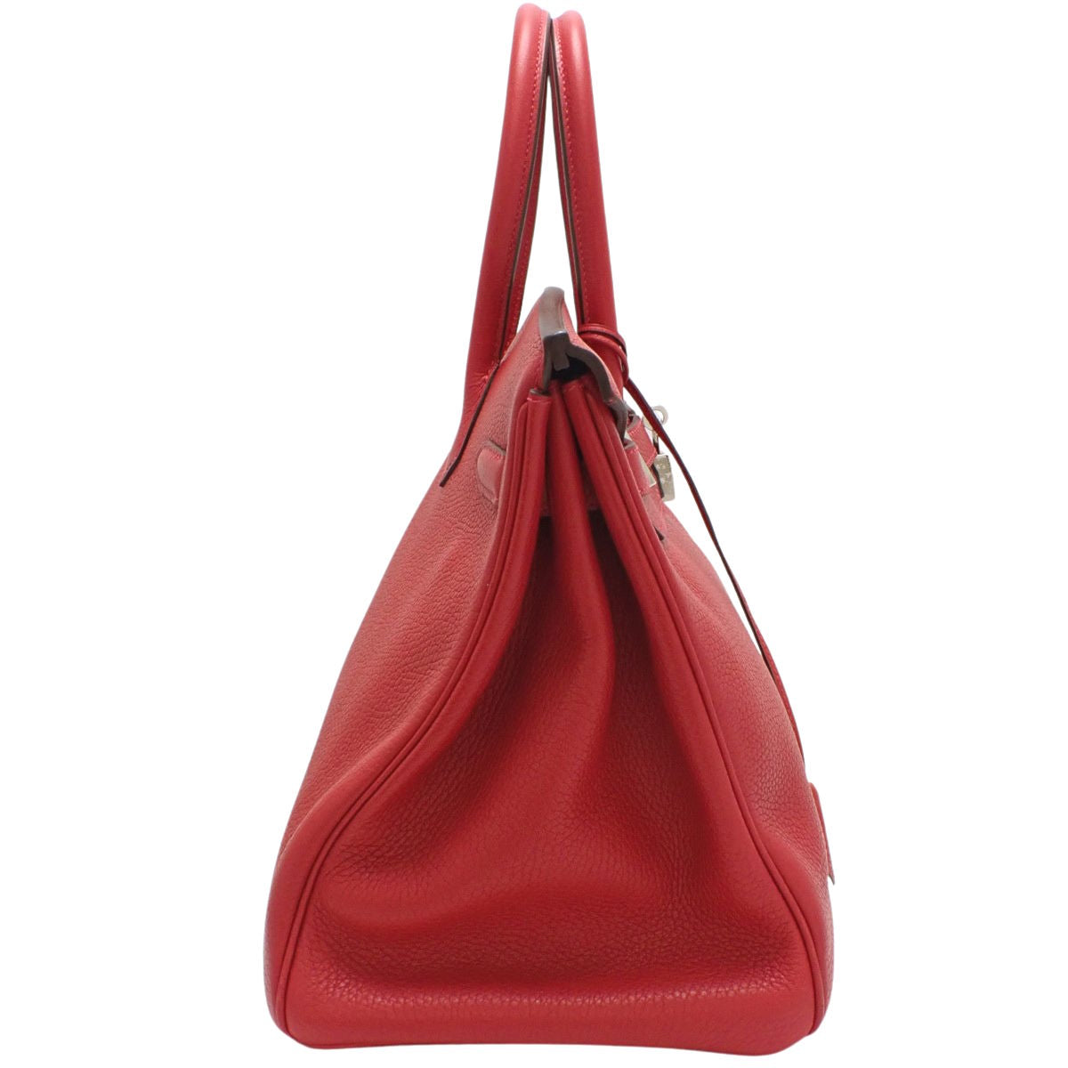 Birkin 35 手提包,采用 Taurillon Clemence Rouge Kazak 皮革,配银色五金配件和 T 字标志