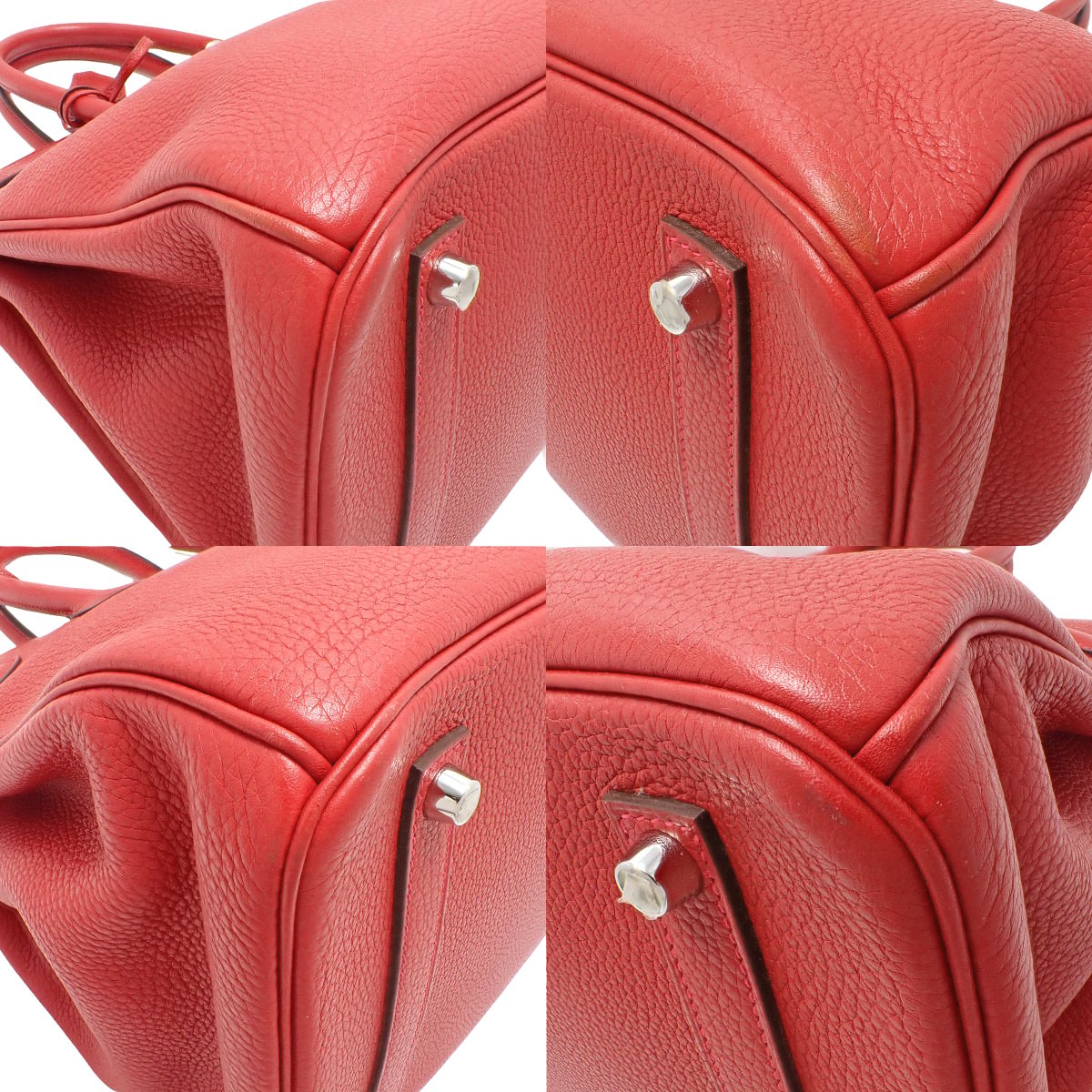 Birkin 35 手提包,采用 Taurillon Clemence Rouge Kazak 皮革,配银色五金配件和 T 字标志