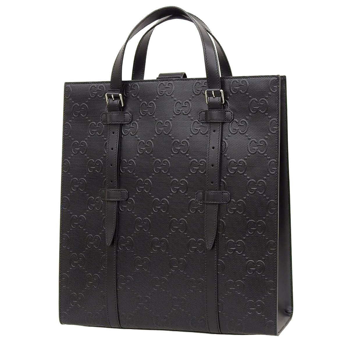 GG embossed 2-way bag in black leather, 700421