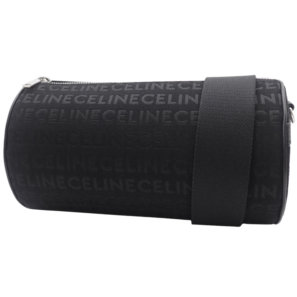 シリンダー ショルダーバッグ キャンバス レザー ブラック