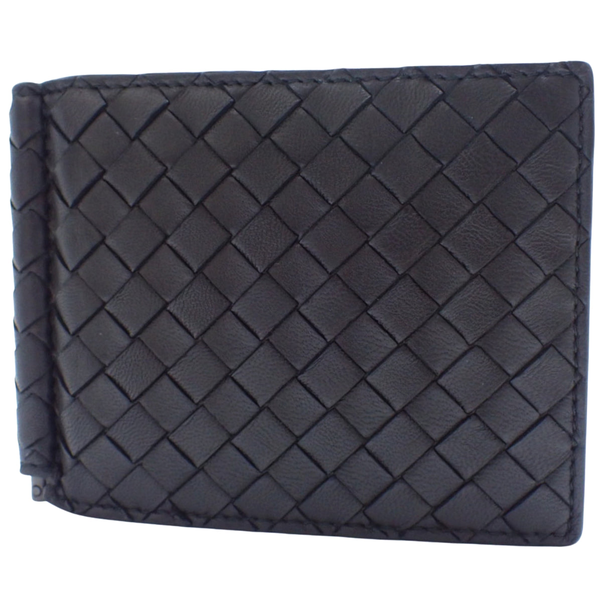Intrecciato bifold wallet with money clip in black leather