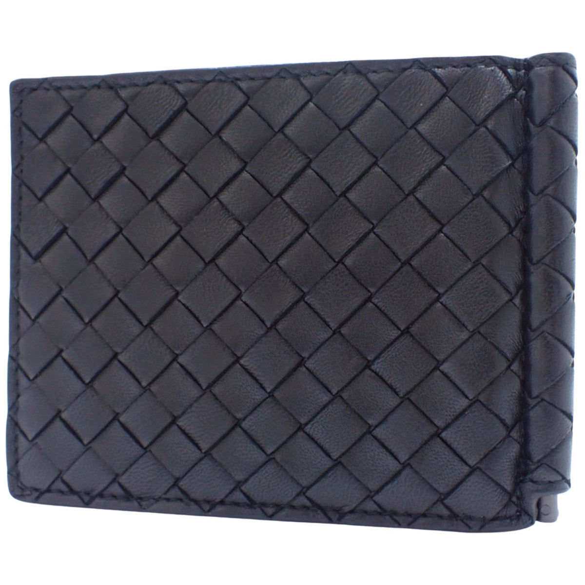 Intrecciato bifold wallet with money clip in black leather