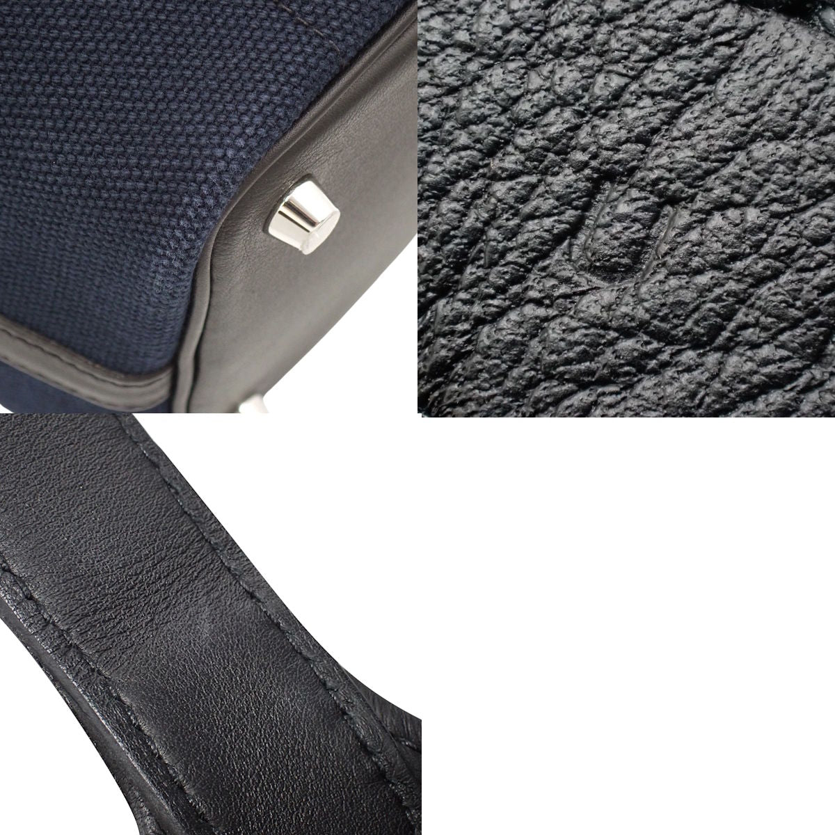 Picotin Lock Cargo PM Toile H, Palladium Hardware, Bleu Nuit, U Stamp