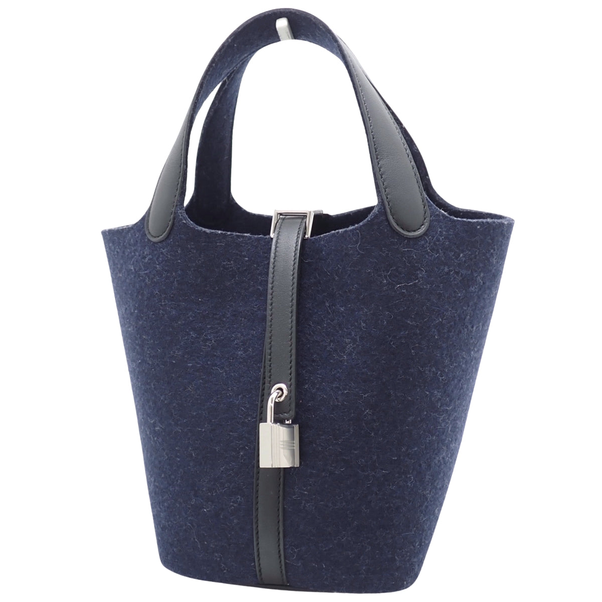 Picotin Lock PM Felt Case, Swift Blue Nuit, Silver Hardware, Y Stamp