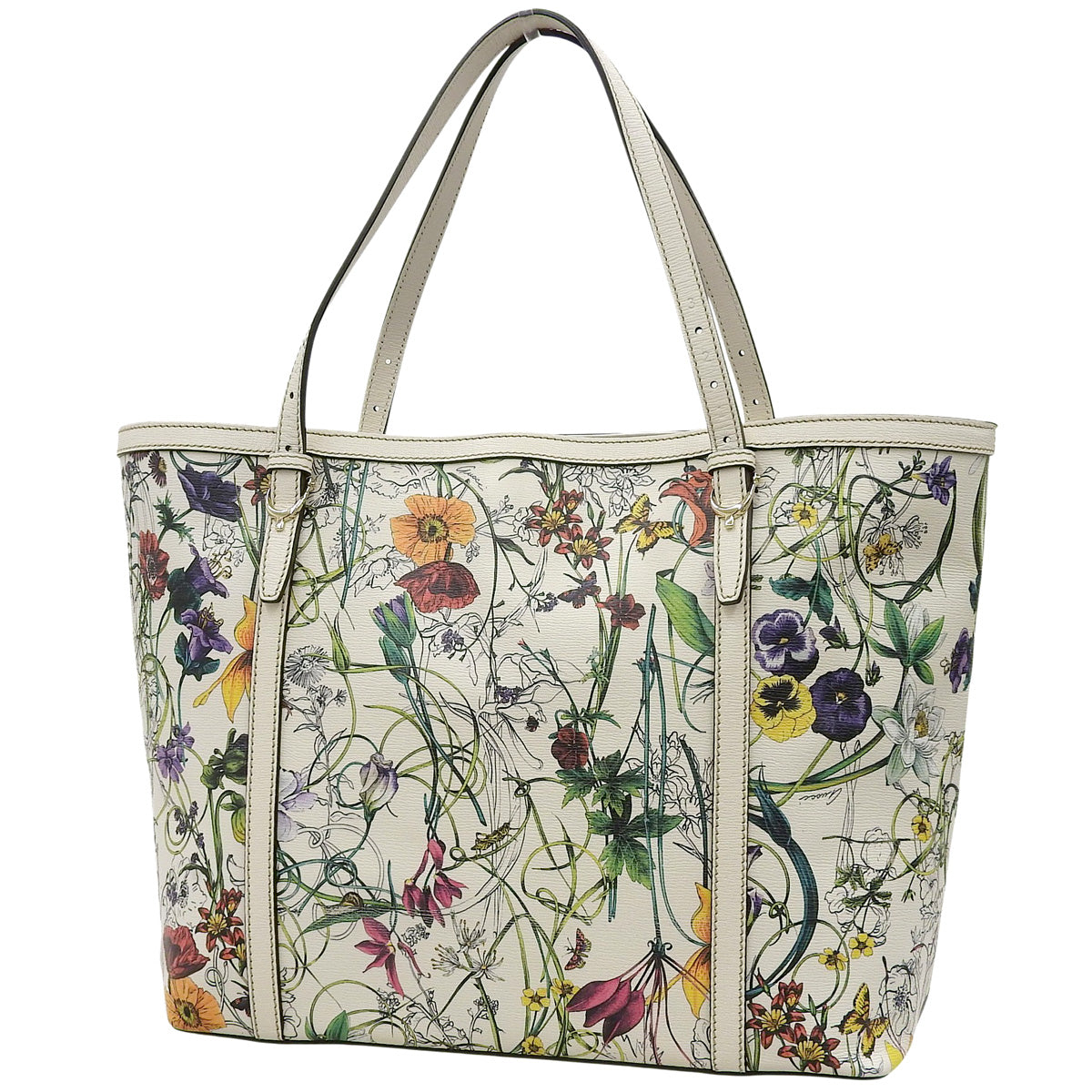 Nice Flora Tote Bag in White and Multicolor Leather (309613)