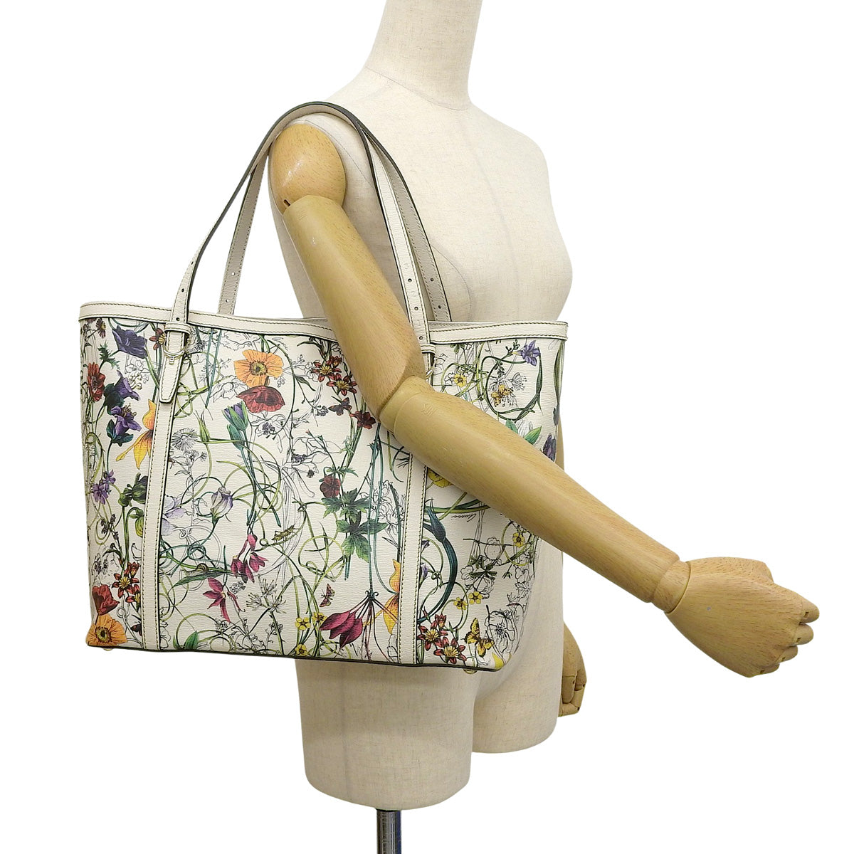 Nice Flora Tote Bag in White and Multicolor Leather (309613)