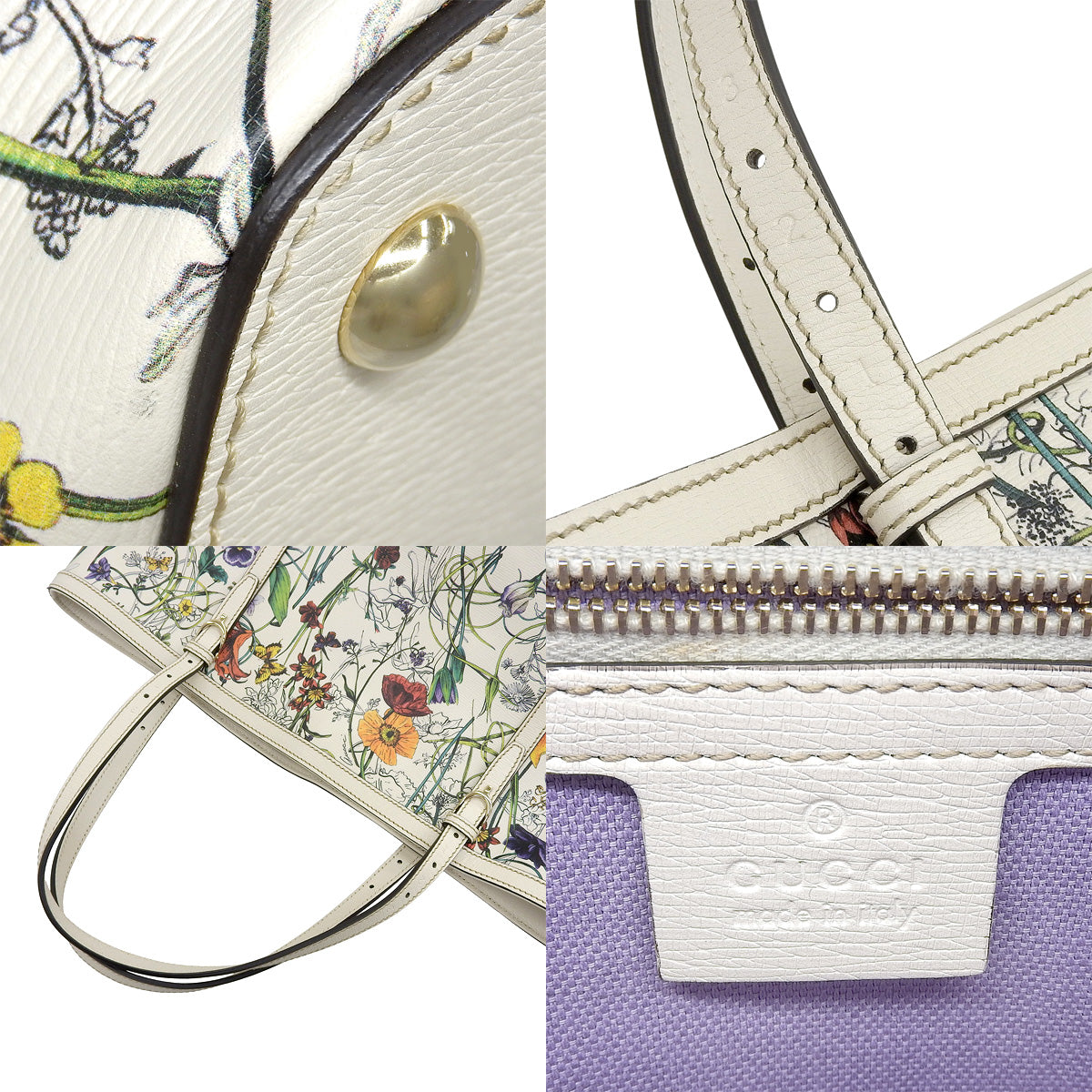 Nice Flora Tote Bag in White and Multicolor Leather (309613)