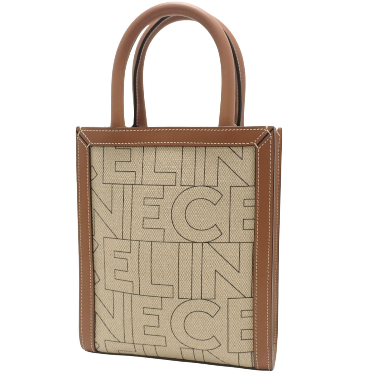 Mini Vertical Cabas Canvas Leather Beige Brown 193302EUK.0E